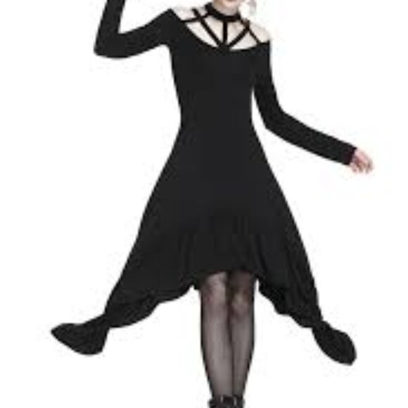 Dark In Love Punk Strap Neckline Waterfall Hem Dress Goth Size M - Picture 1 of 10